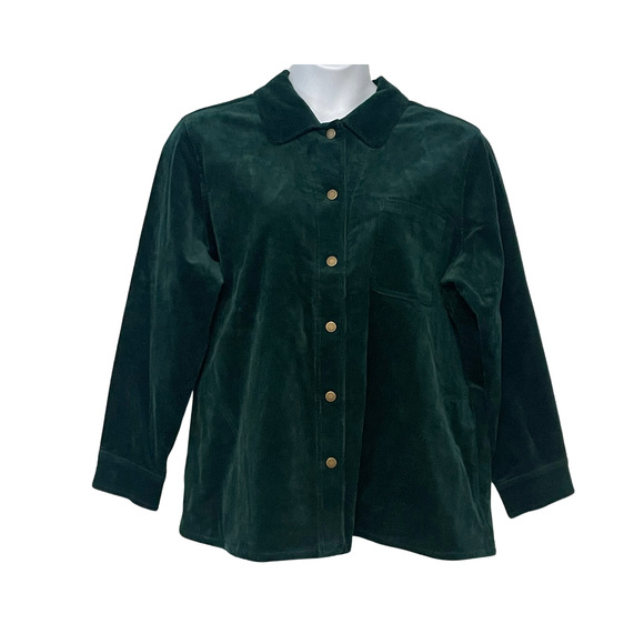 Joan Rivers Sz XL Snap Front Jacket Stretch Corduroy Forest Green A663142 Fall - Picture 1 of 11